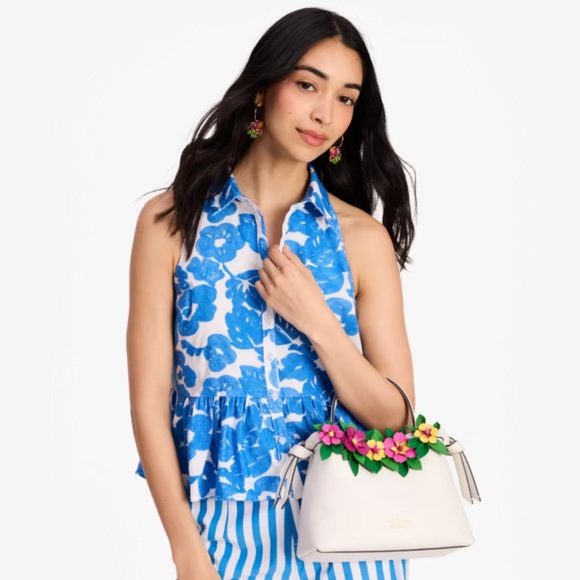 Kate Spade Knott Floral Applique Medium Top-handle Bag, Light Cream NWT - Picture 7 of 8